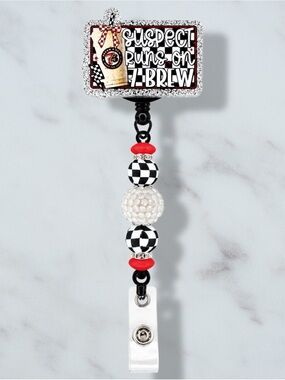 Suspect Runs on 7 Brew Novelty Beaded Badge Reel